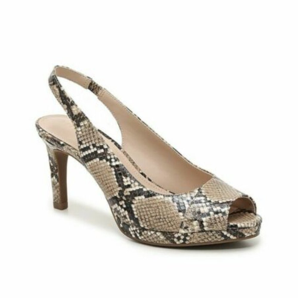 New in Box Kelly & Katie Natural Multi Python Nerani Peep Toe Pump Sandal